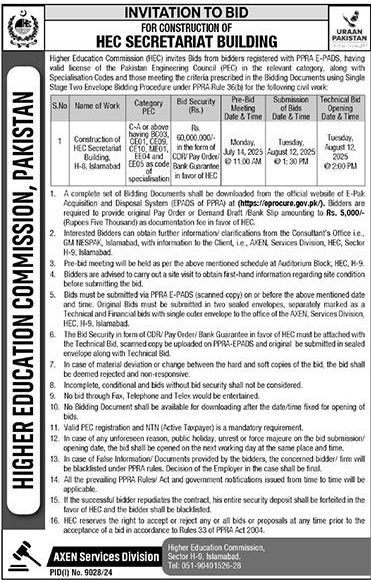 Higher Education Commission Islamabad Tender Notice